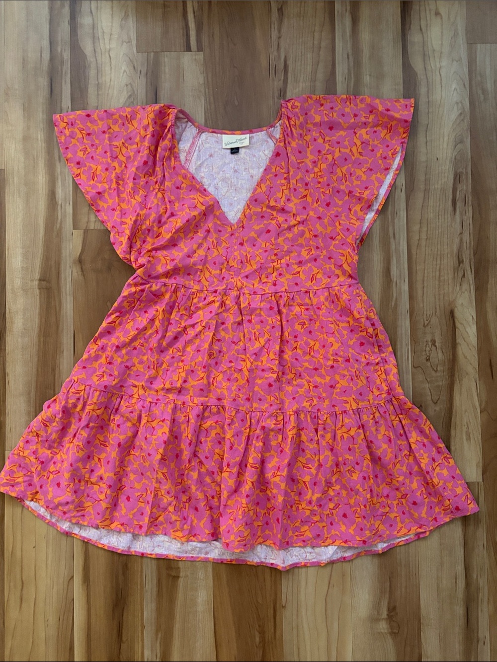 Flutter Sleeve Tiered Casual Dress in Pink & Orange Floral